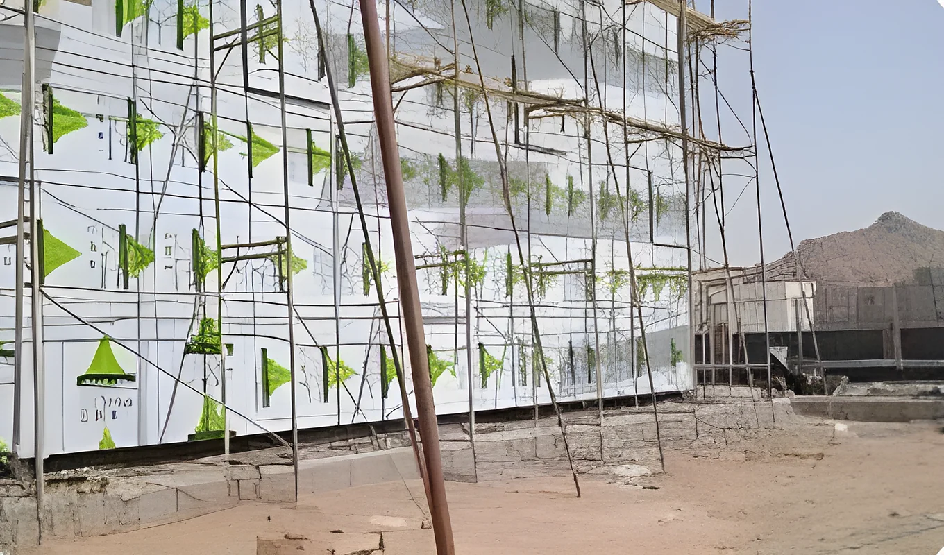 Aluminium cladding panels going up on scaffolding