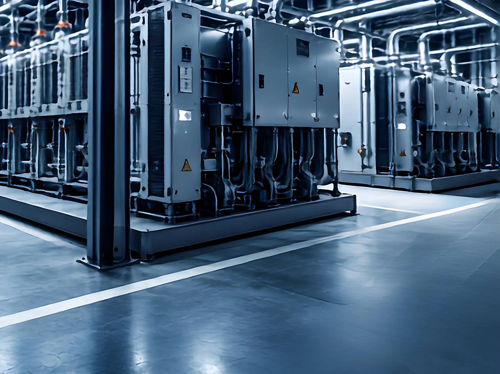 Switchgear and plant in a lit electrical hall